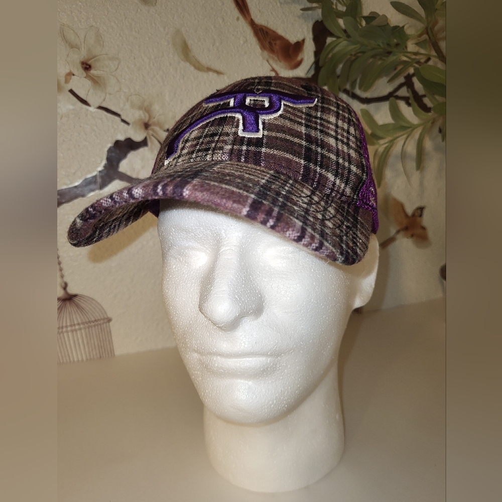 Rope Smart Wool Cap Plaid Mesh back Purple Adult Size Bull Riders